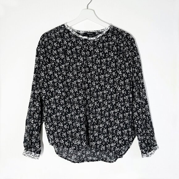 Madewell Black Floral Button Front Top - Picture 1 of 7